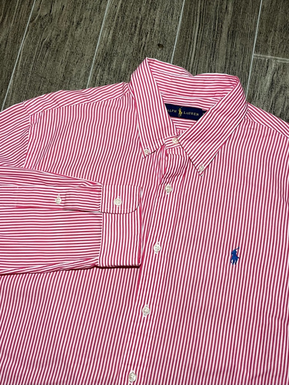 Ralph Lauren Pink Striped Long Sleeve Button Shirt Mens XL 100% Cotton